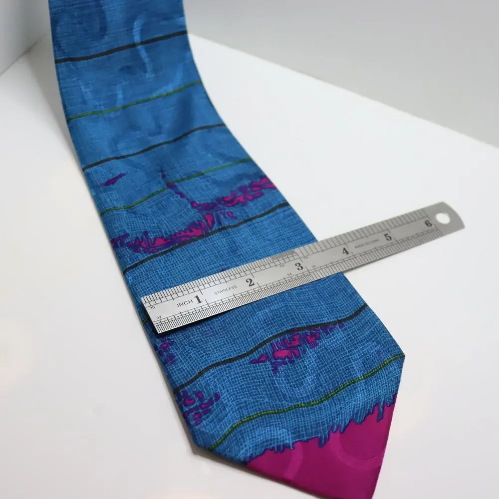 Abstract Blue & Magenta Silk‎ Tie Modern Graphic Wide 3.5